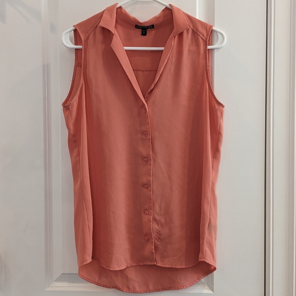 Express Sleeveless Button Down Shirt (Pink, Size S)